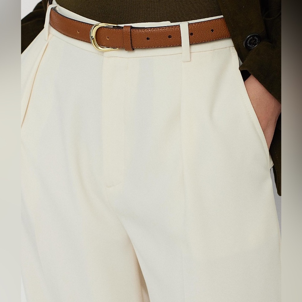 NWT Ralph Lauren High Rise Pleated Front Wide-Leg Cream Trousers 12 Quiet Luxury - Picture 4 of 16